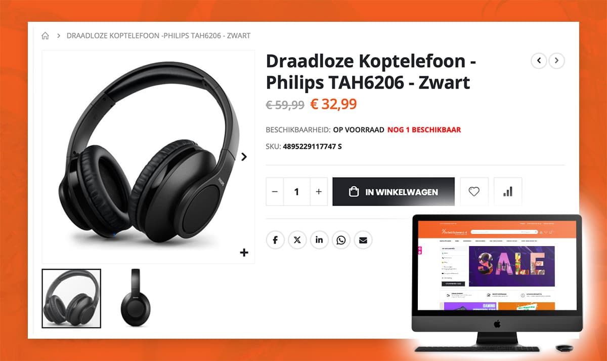 Een productpagina van Outletboulevard met de webshop in een iMac-mockup