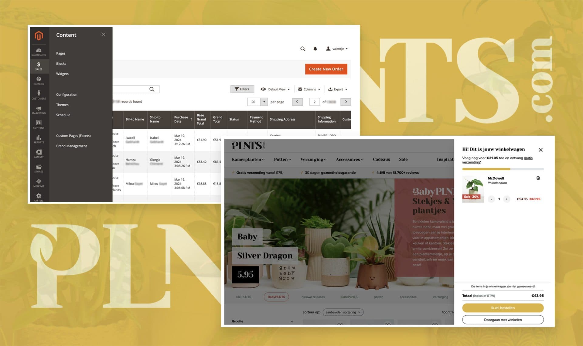 De PLNTS.com webshop, gebouwd op Magento 2 met een headless PWA-frontend