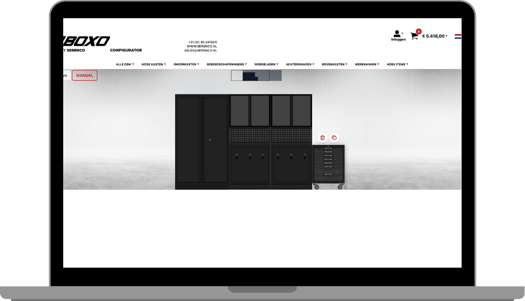 De Laravel-configurator van Serenco met productkeuze, prijs en offertefunctionaliteit